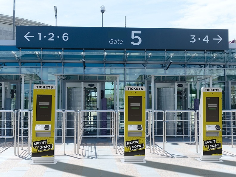 Stadium with Three Kiosks at Entrance