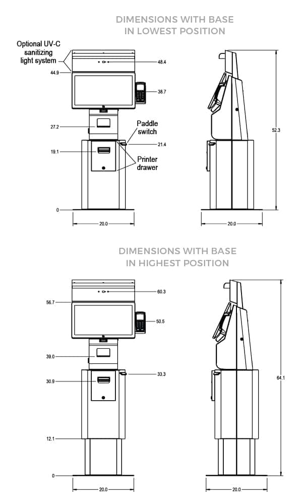 Height adjustable healthcare kiosk diagram