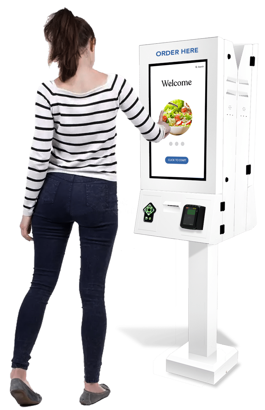 Person ordering food from a self-service kiosk