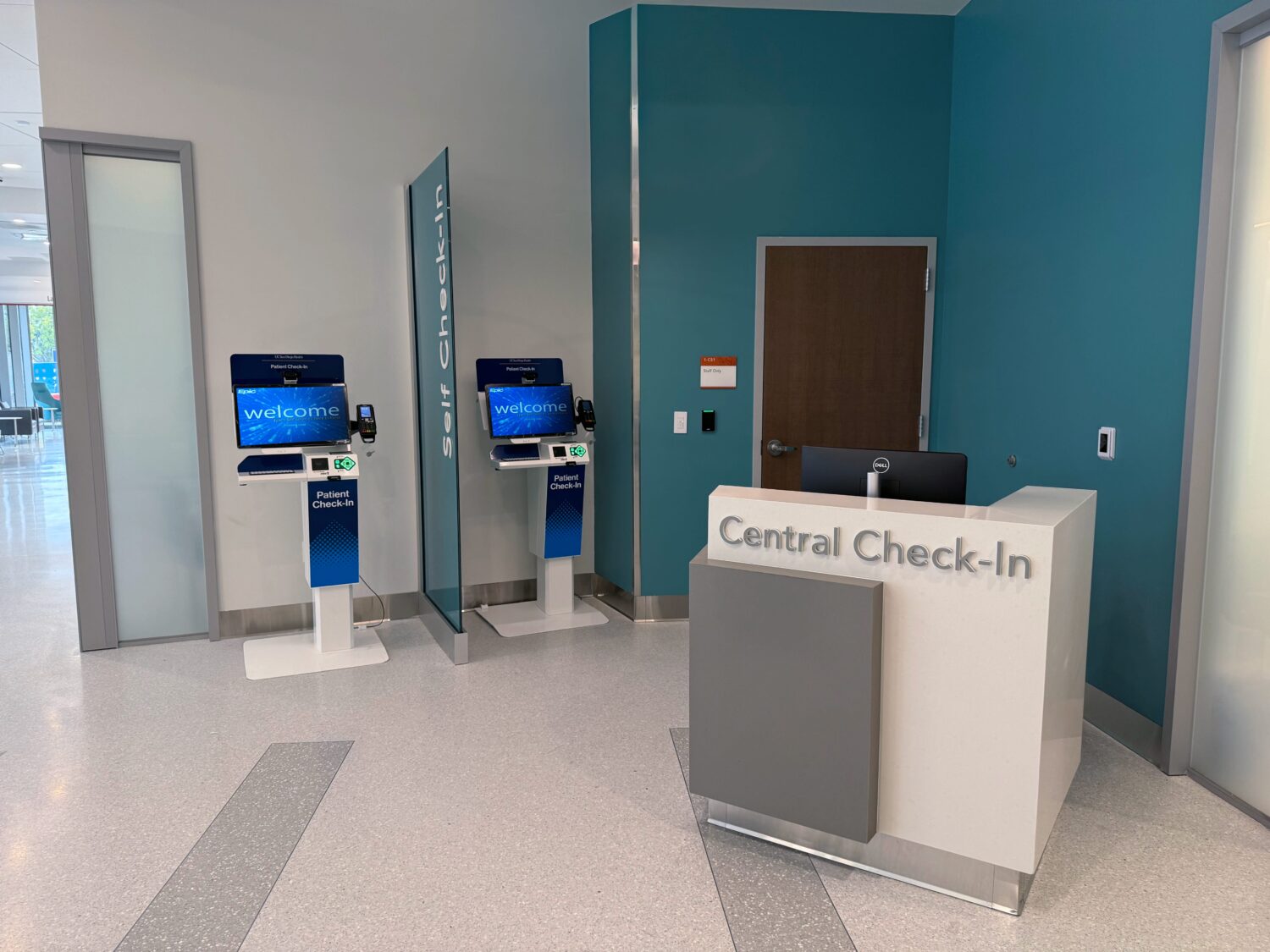 Central check-in kiosks for human interaction