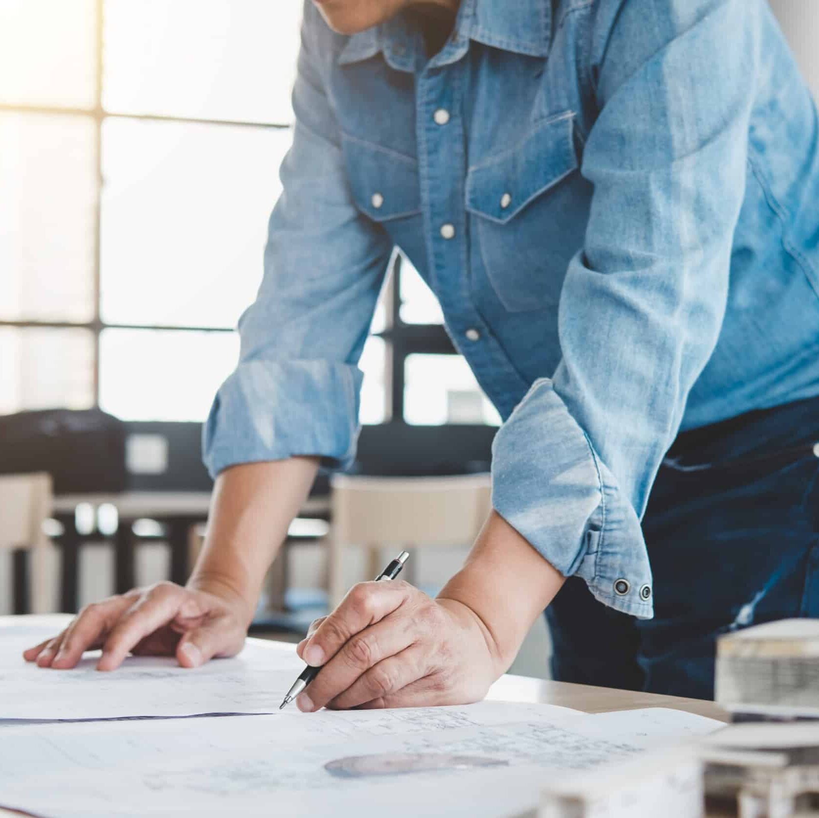 Engineer working on new project plan
