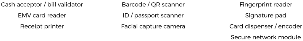 Hardware list for a financial service kiosk